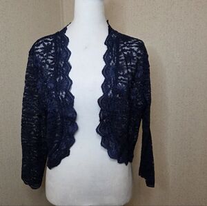 Womens Navy Scalloped Sequin Lace Bolero Jacket Sz:24W